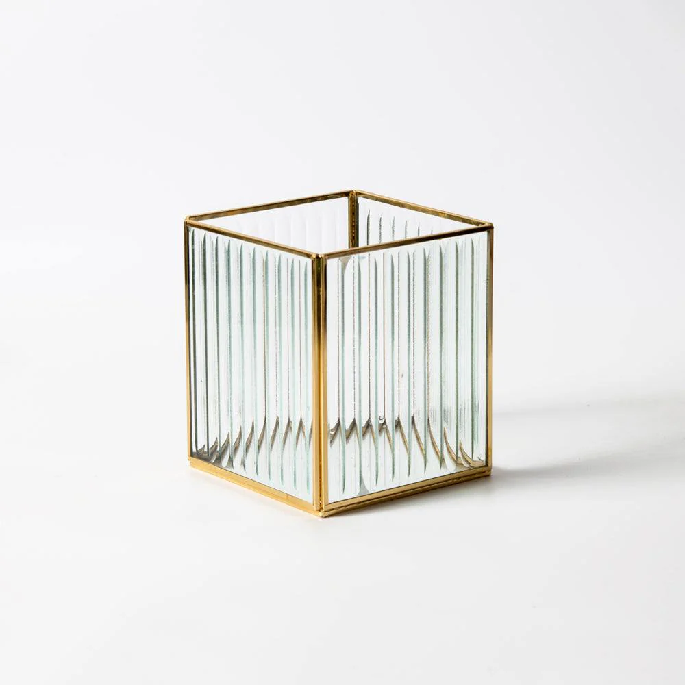 Fluted Glass Hurricane Small - Gold - Image 3