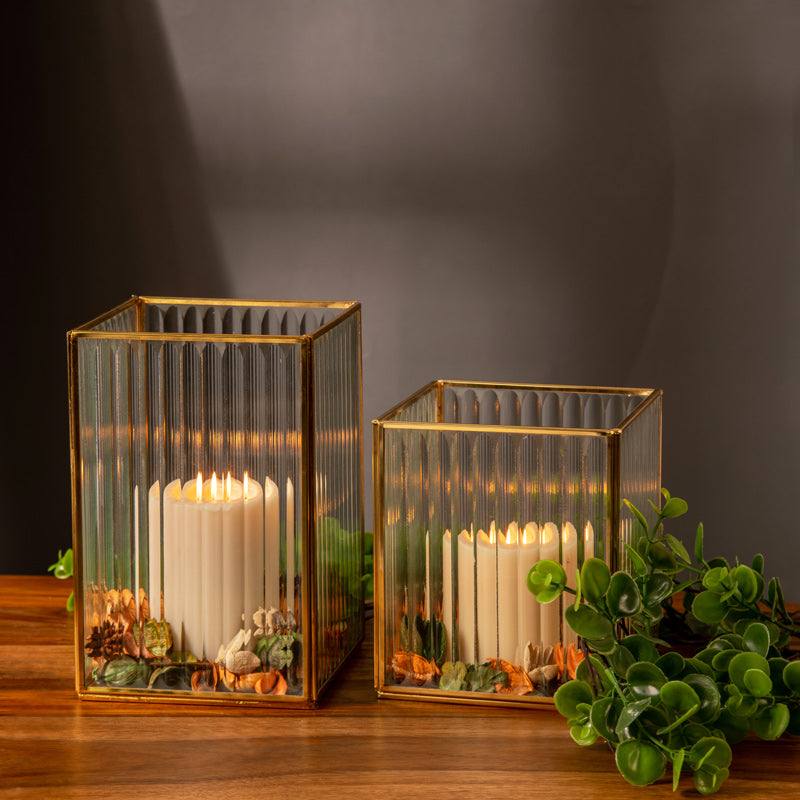 Fluted Glass Hurricane Small - Gold - Image 5