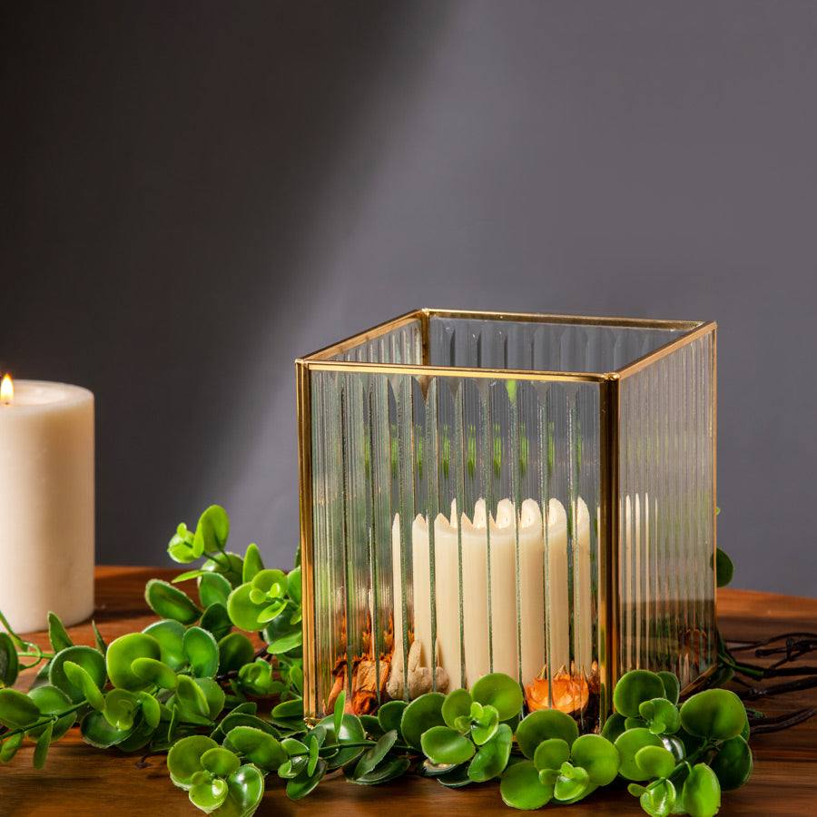 Fluted Glass Hurricane Small - Gold - Image 6