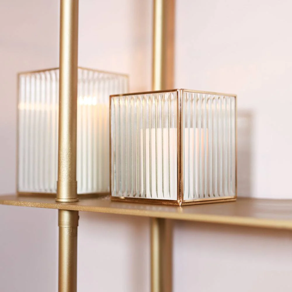 Fluted Glass Hurricane Small - Gold - Image 7