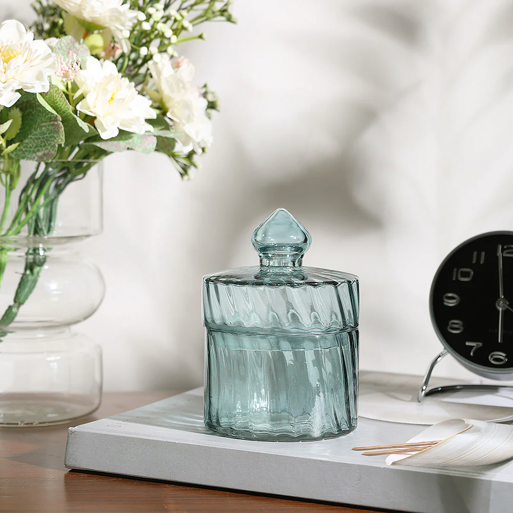 Fluted Glass Storage Jar - Aqua - Image 2