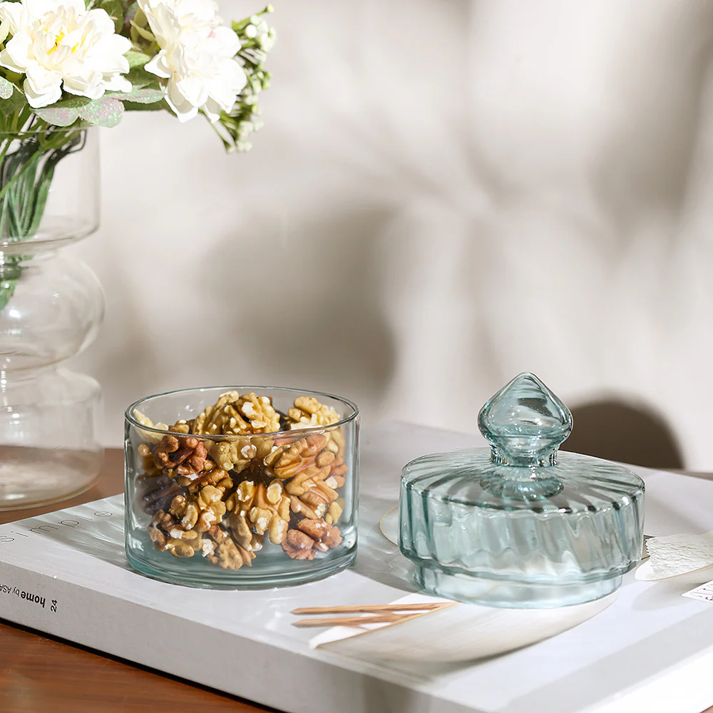 Fluted Glass Storage Jar - Aqua - Image 3