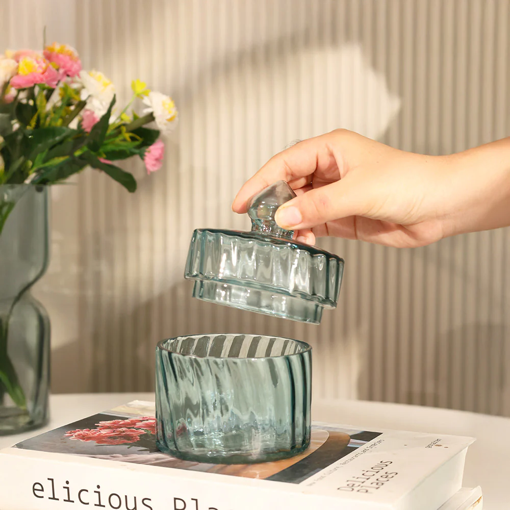 Fluted Glass Storage Jar - Aqua - Image 4