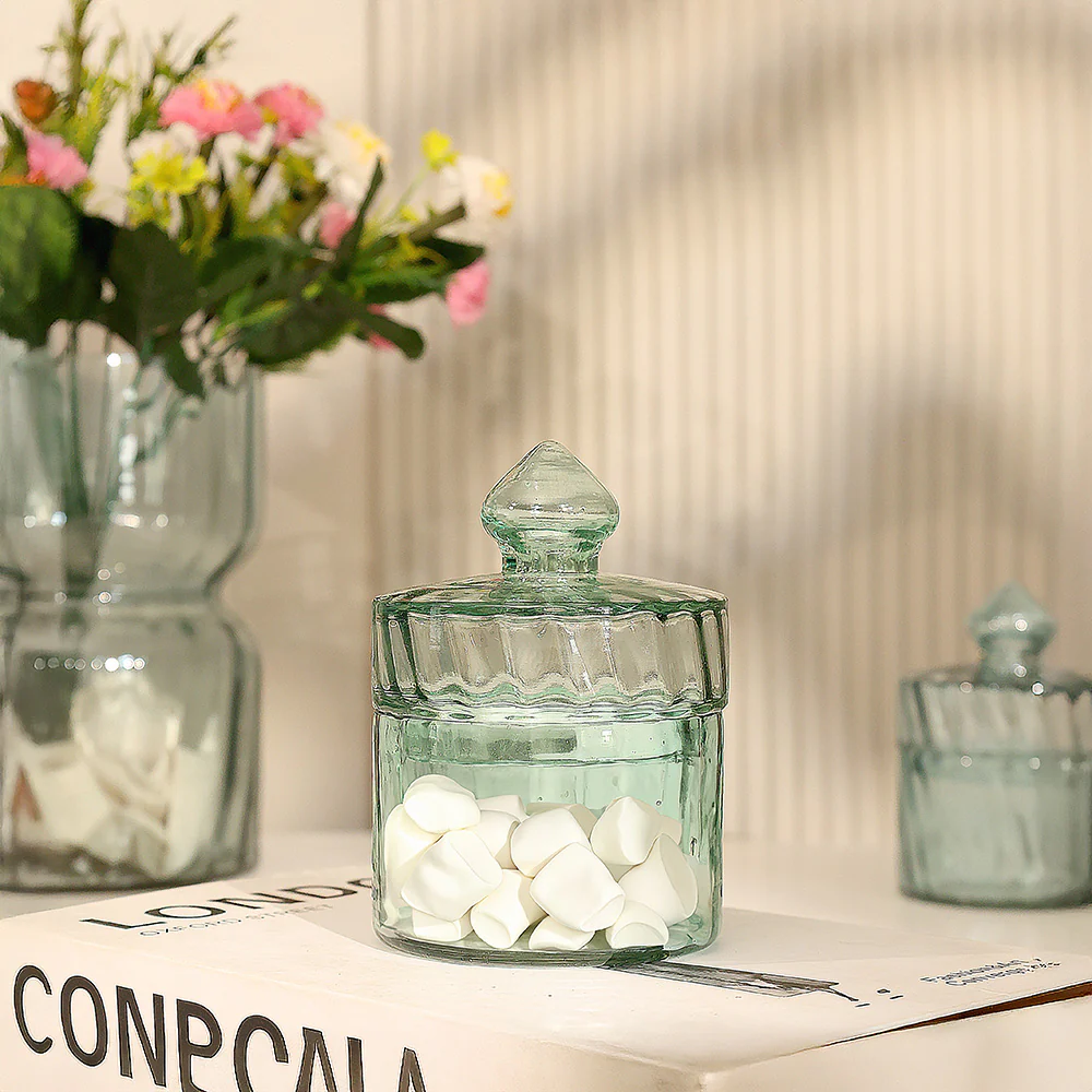 Fluted Glass Storage Jar - Sage - Image 2