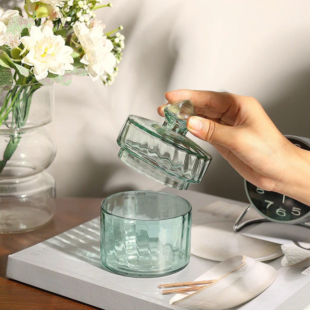 Fluted Glass Storage Jar - Sage - Image 4