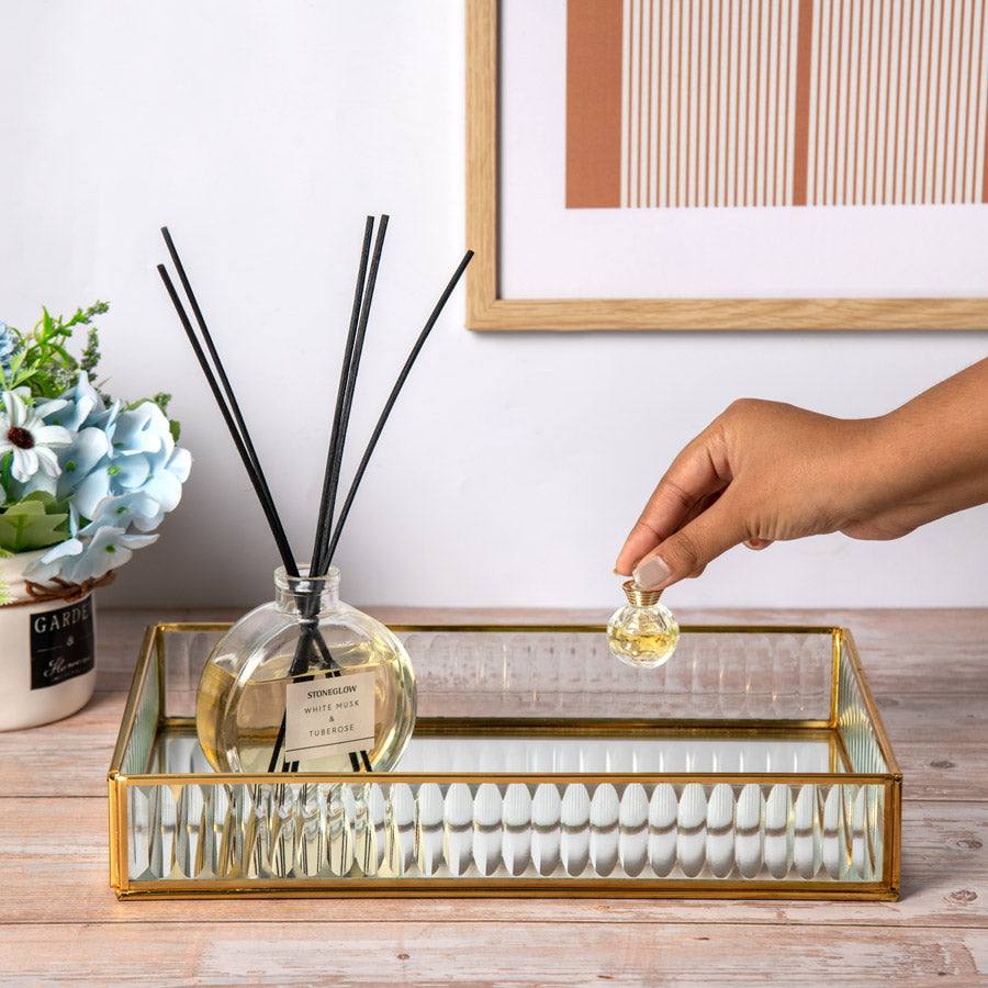 Fluted Glass Tray Large - Gold