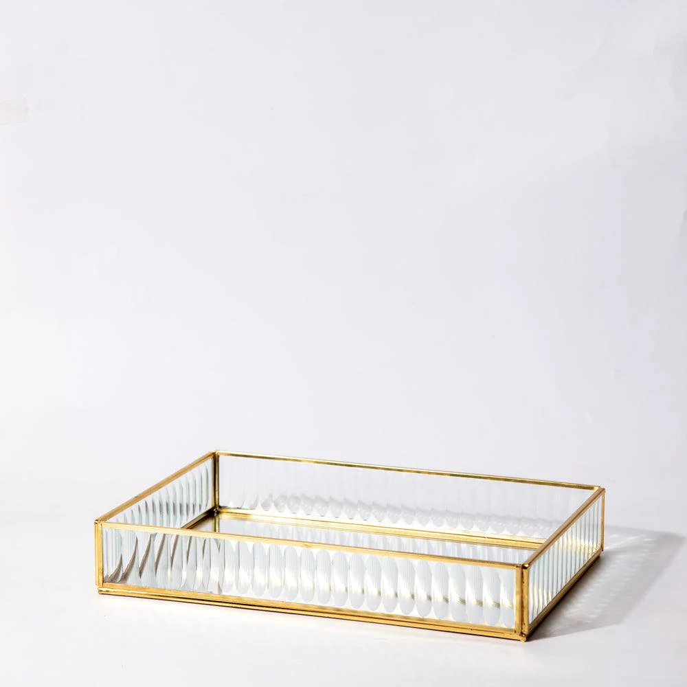Fluted Glass Tray Large - Gold - Image 3