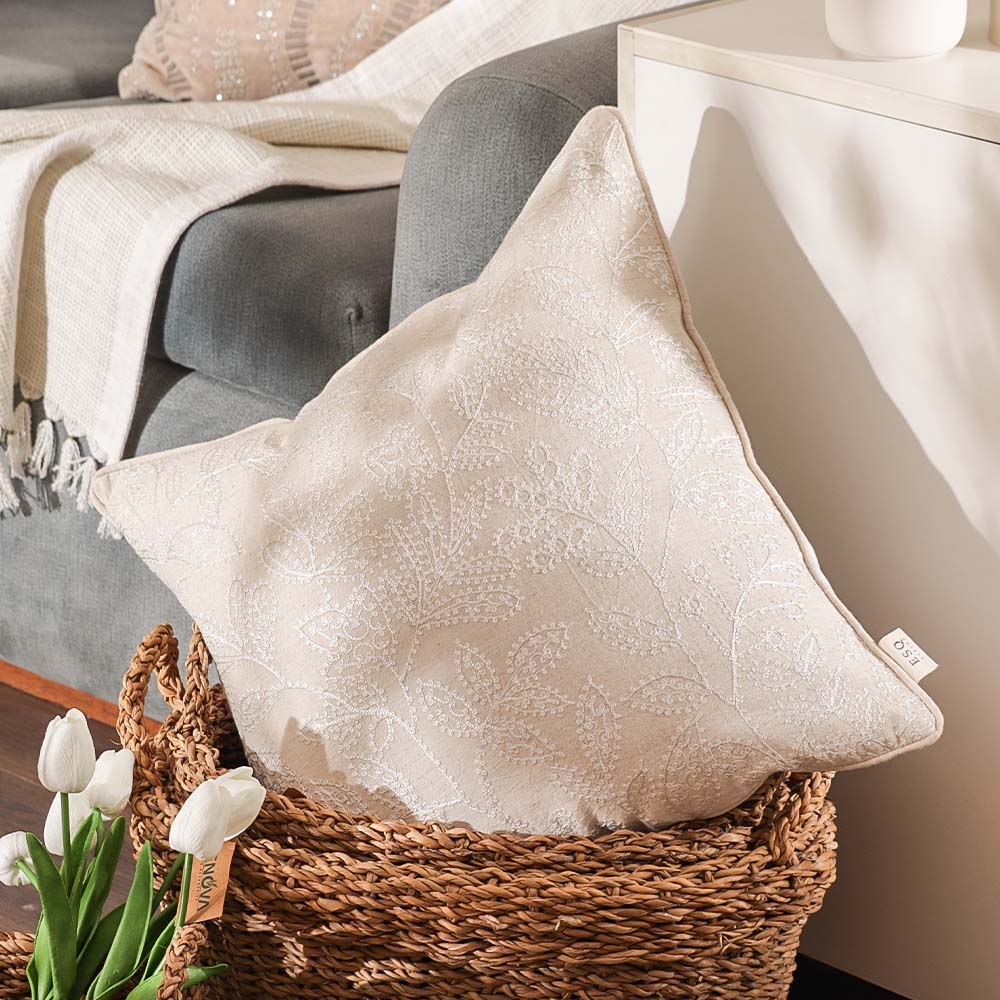 Folie Embroidered Cushion Cover 45x45cm - White Grey - Image 3