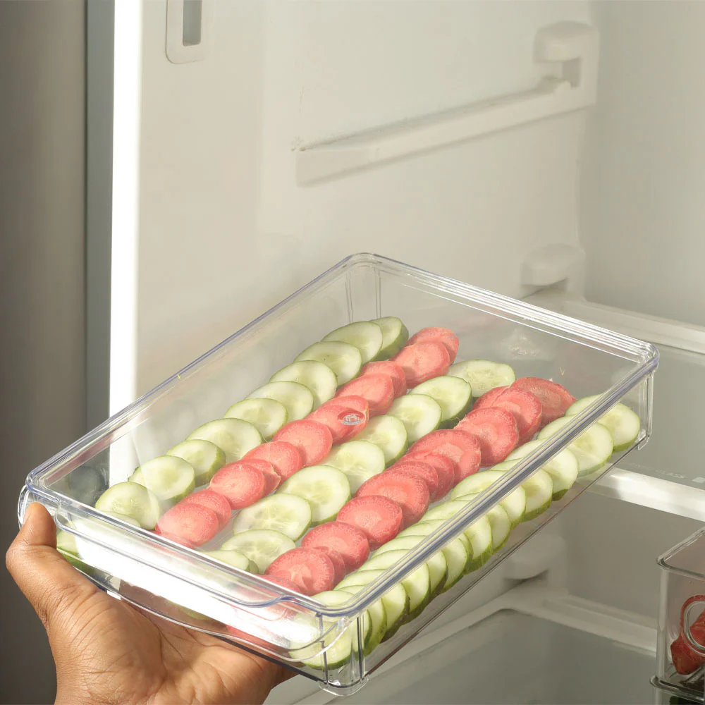 Fresco Fridge Tray with Lid Wide - Clear