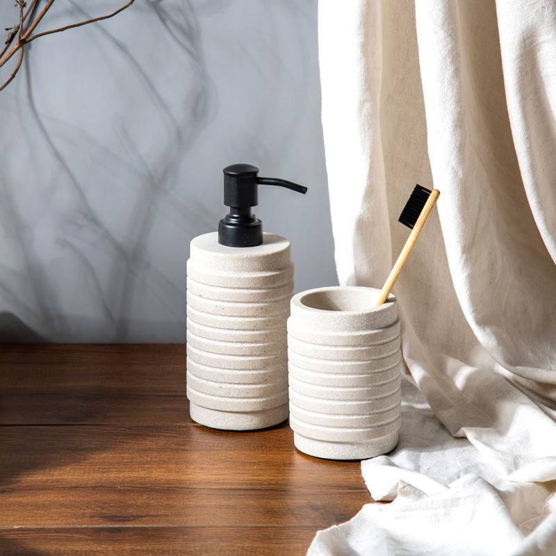 Freya Ridged Bathroom Set - Stone - Image 2