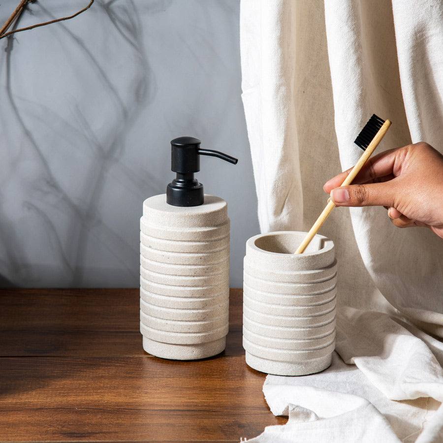 Freya Ridged Bathroom Set - Stone - Image 4