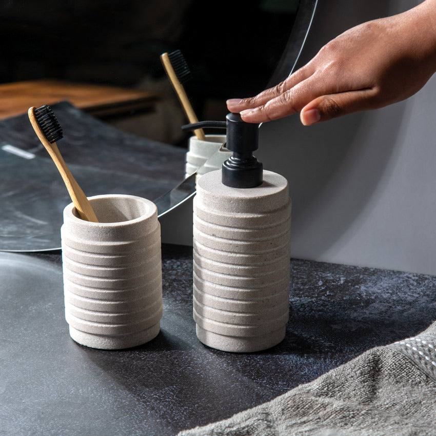Freya Ridged Bathroom Set - Stone - Image 5