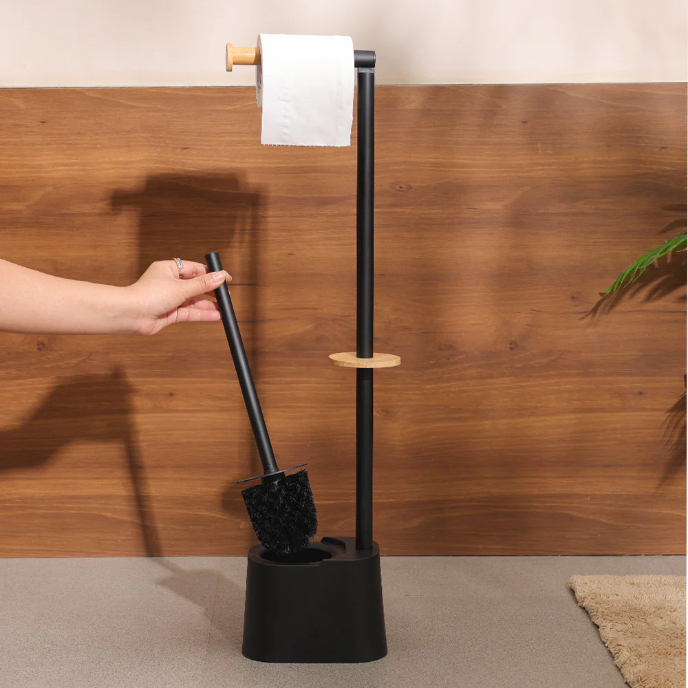 Fusion Toilet Brush and Roll Holder - Black Natural - Image 2