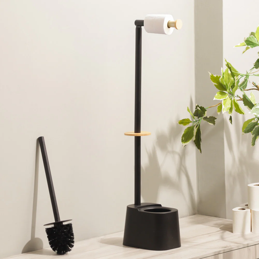 Fusion Toilet Brush and Roll Holder - Black Natural - Image 3