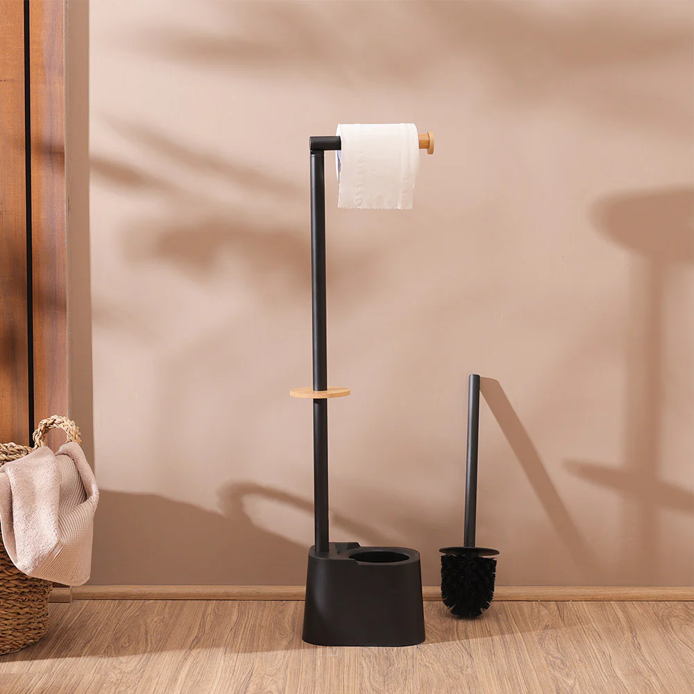 Fusion Toilet Brush and Roll Holder - Black Natural - Image 4