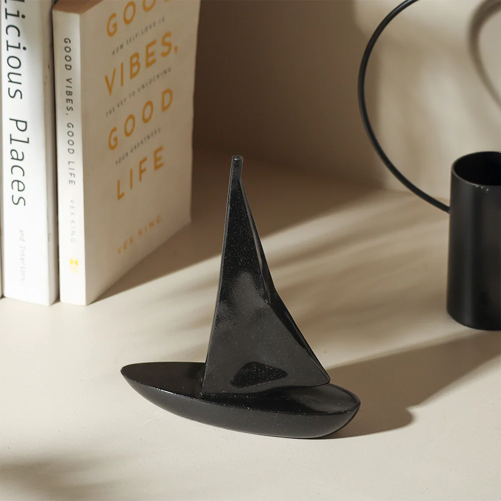 Geometric Sailboat Sculpture Small - Black - Image 2