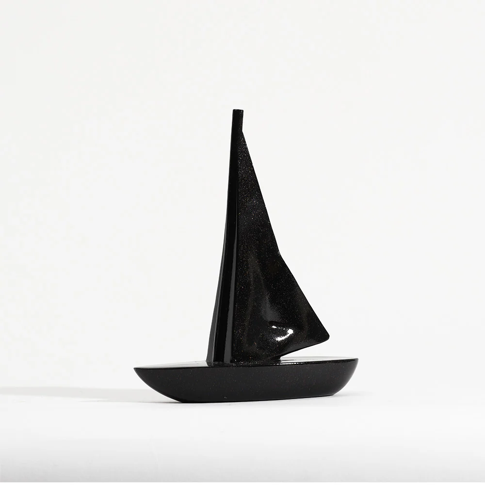 Geometric Sailboat Sculpture Small - Black - Image 3