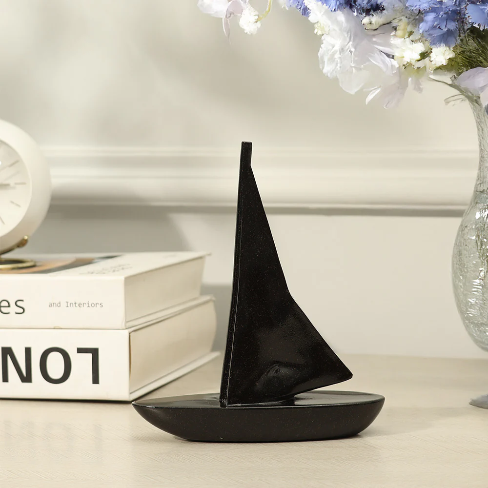 Geometric Sailboat Sculpture Small - Black - Image 4