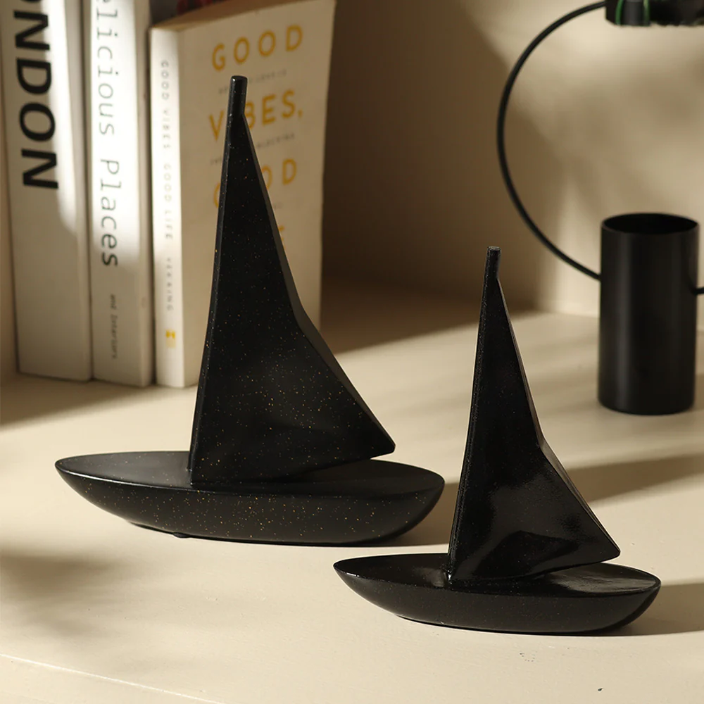 Geometric Sailboat Sculpture Small - Black - Image 5