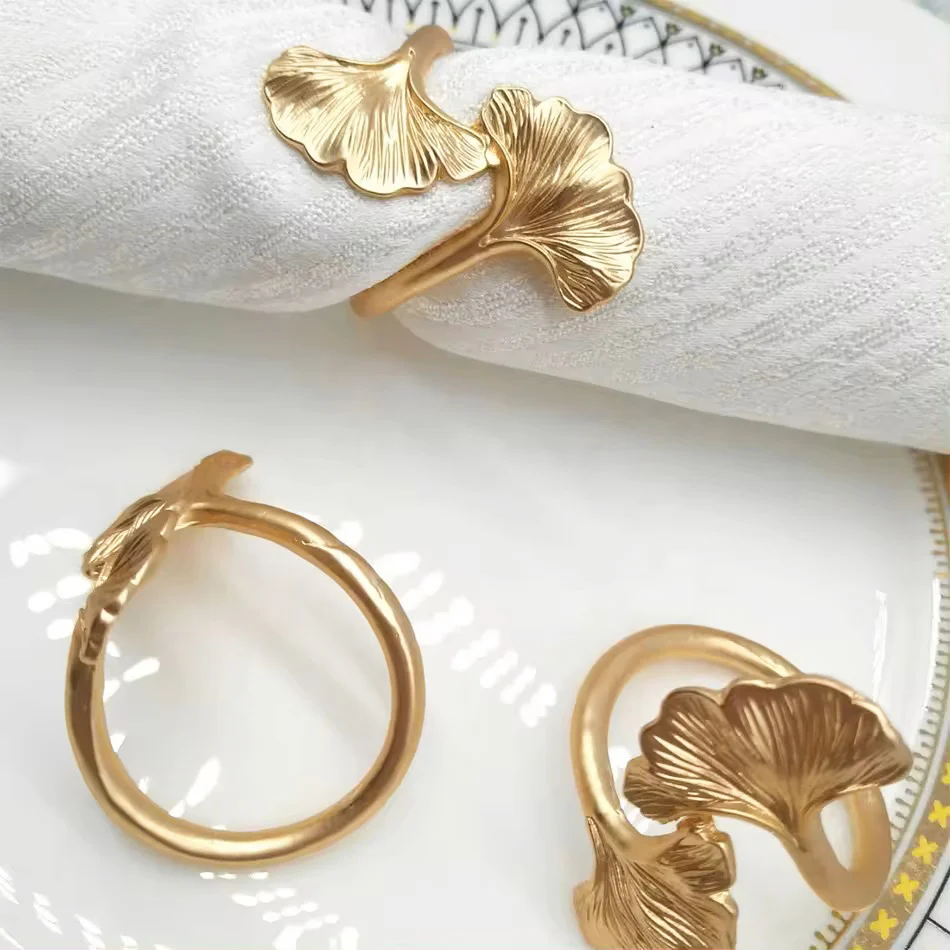Gingko Napkin Rings, Set of 6 - Gold - Image 2