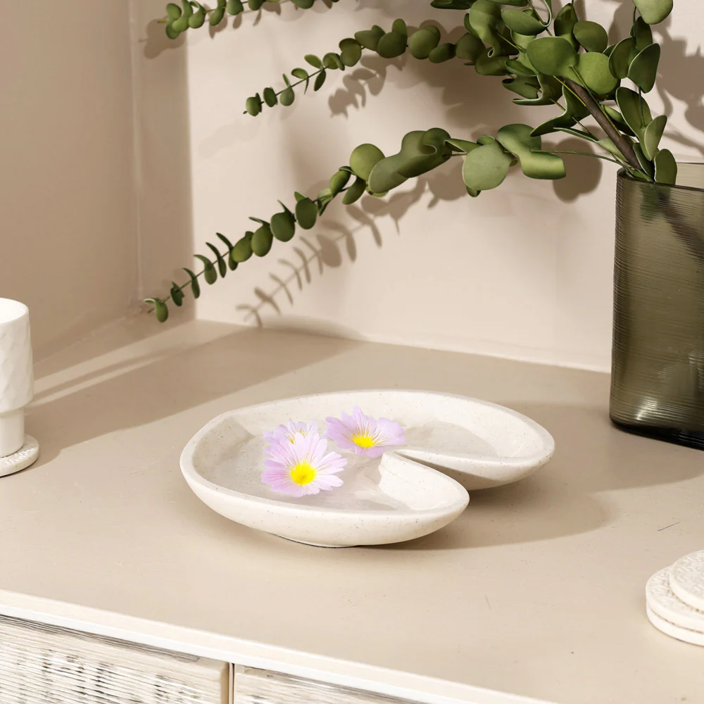 Ginkgo Serving Platter - Speckled Cream
