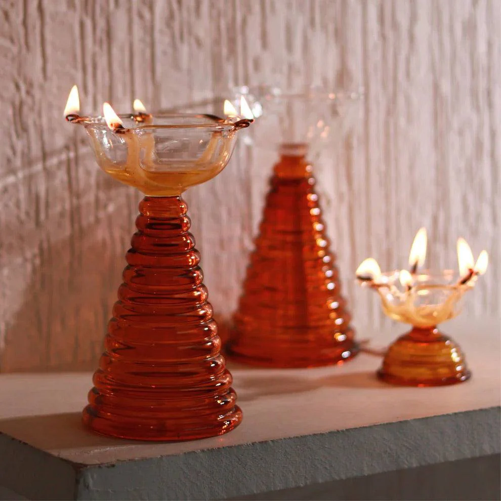 Glass Diyas Gift Set - Amber - Image 3