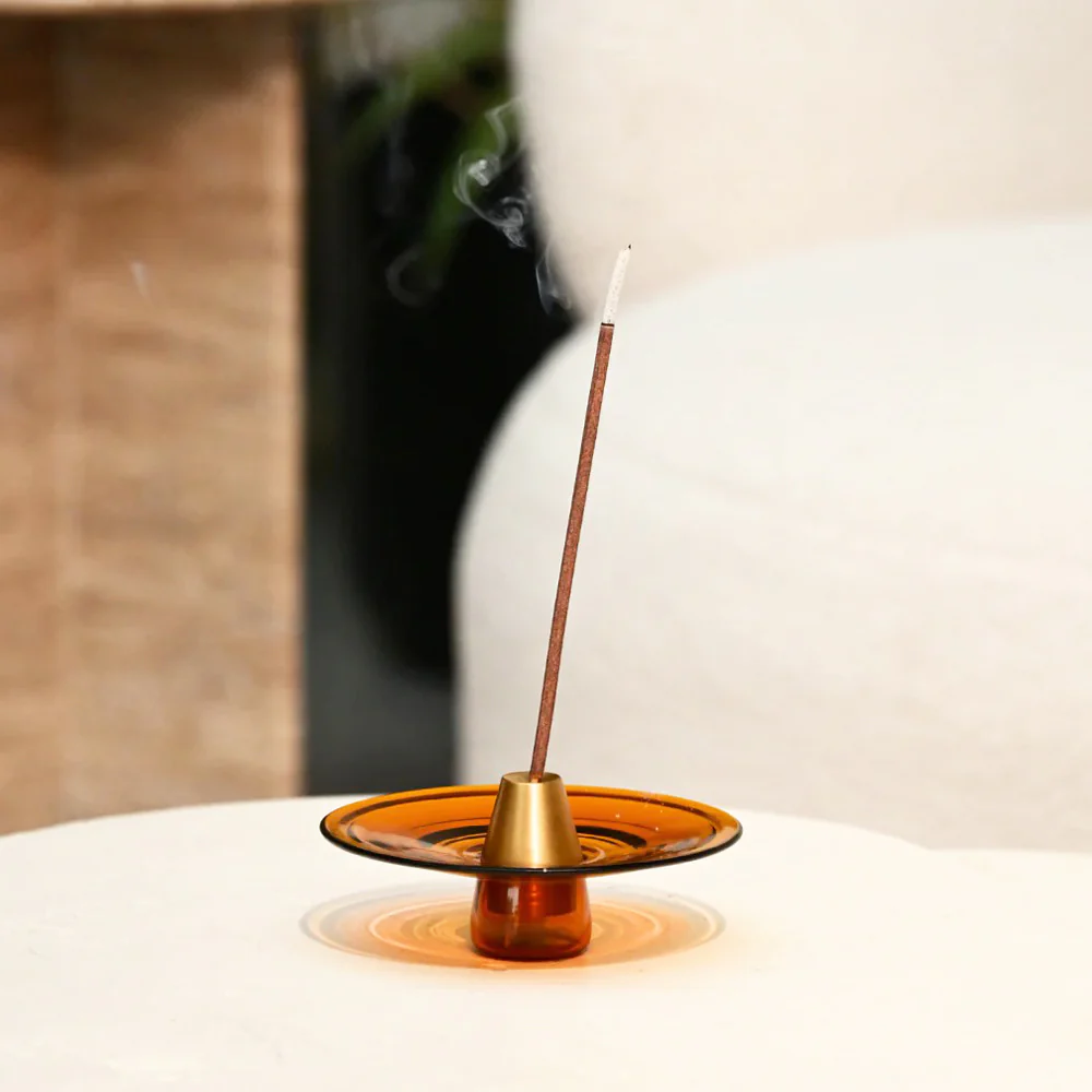 Glass Incense Holder - Amber - Image 3