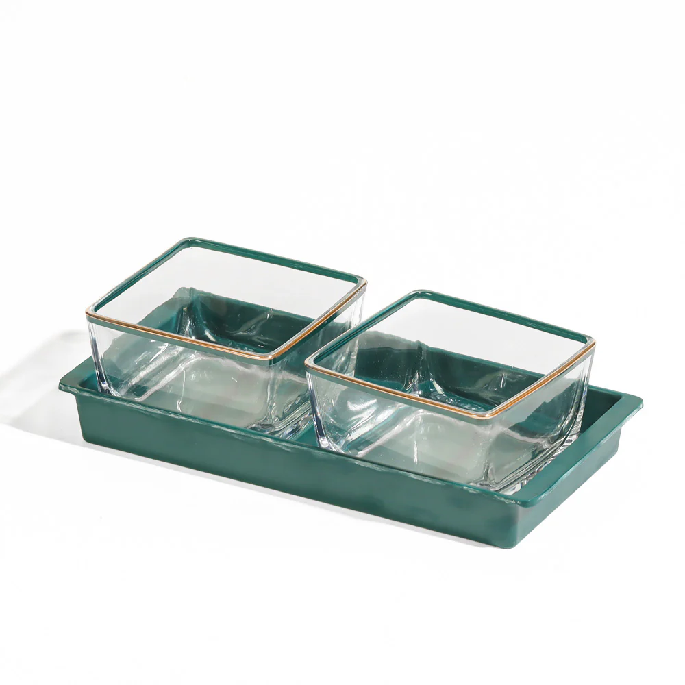 Glass Serving Bowls with Tray, Set of 2 - Image 3