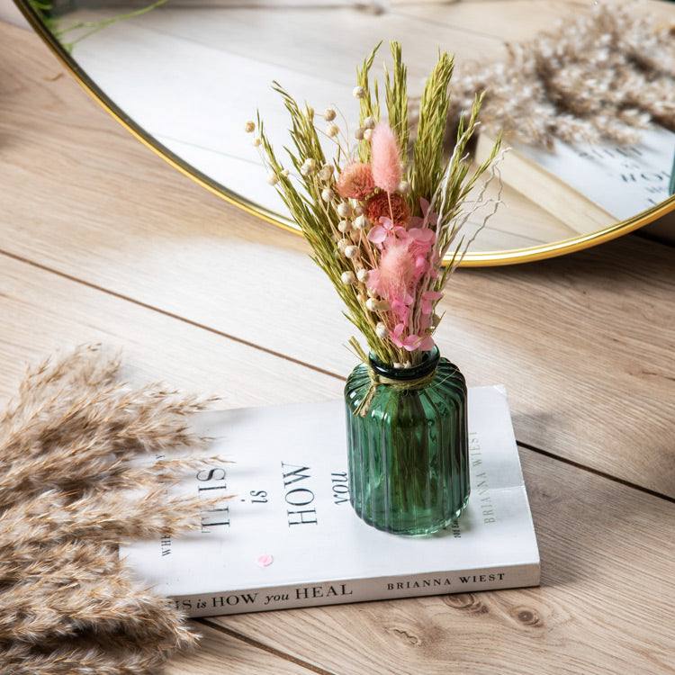 Glass Vase with Dried Bunch Small - White & Pink