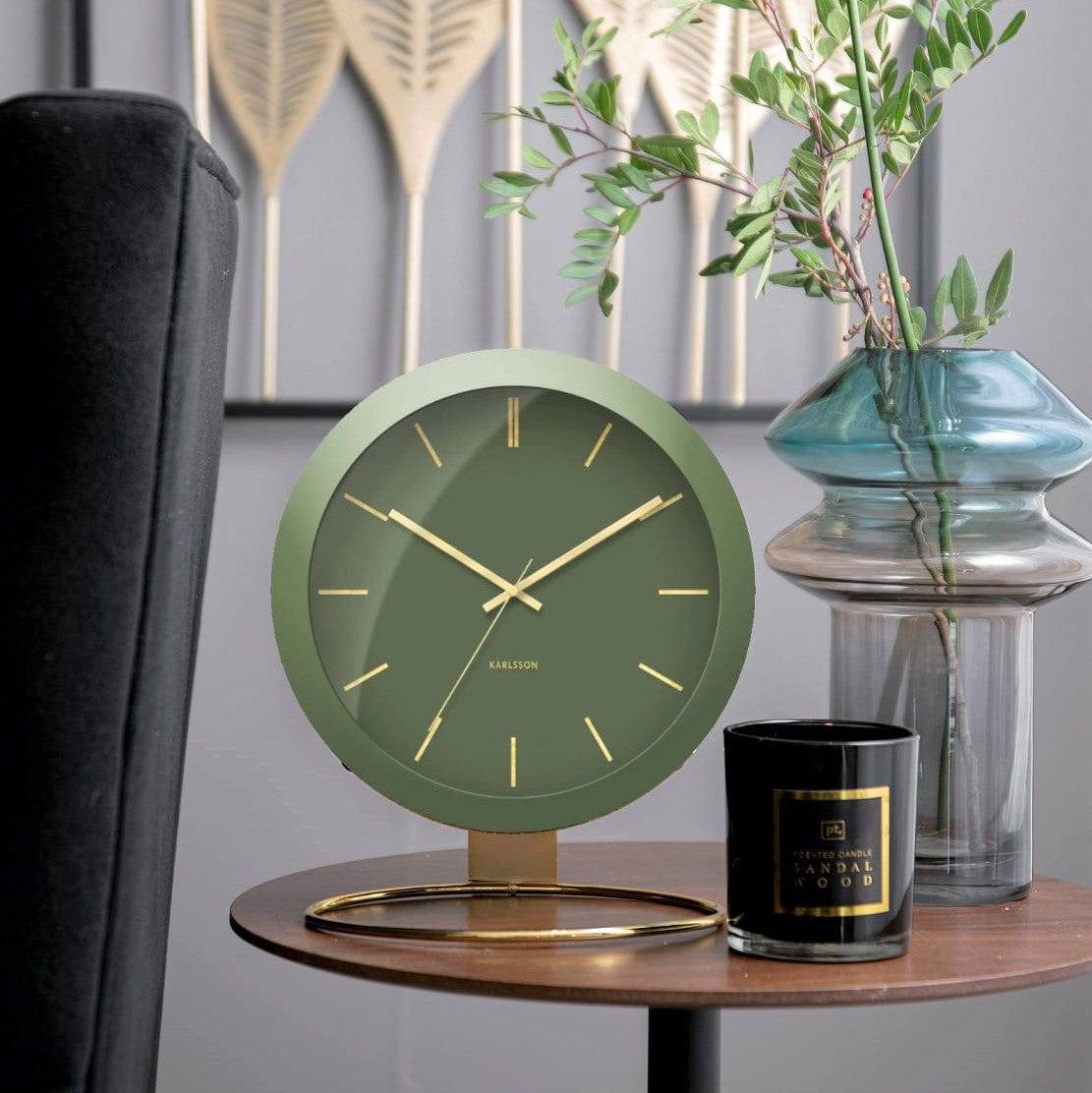 Globe Table Clock 21cm - Green Gold