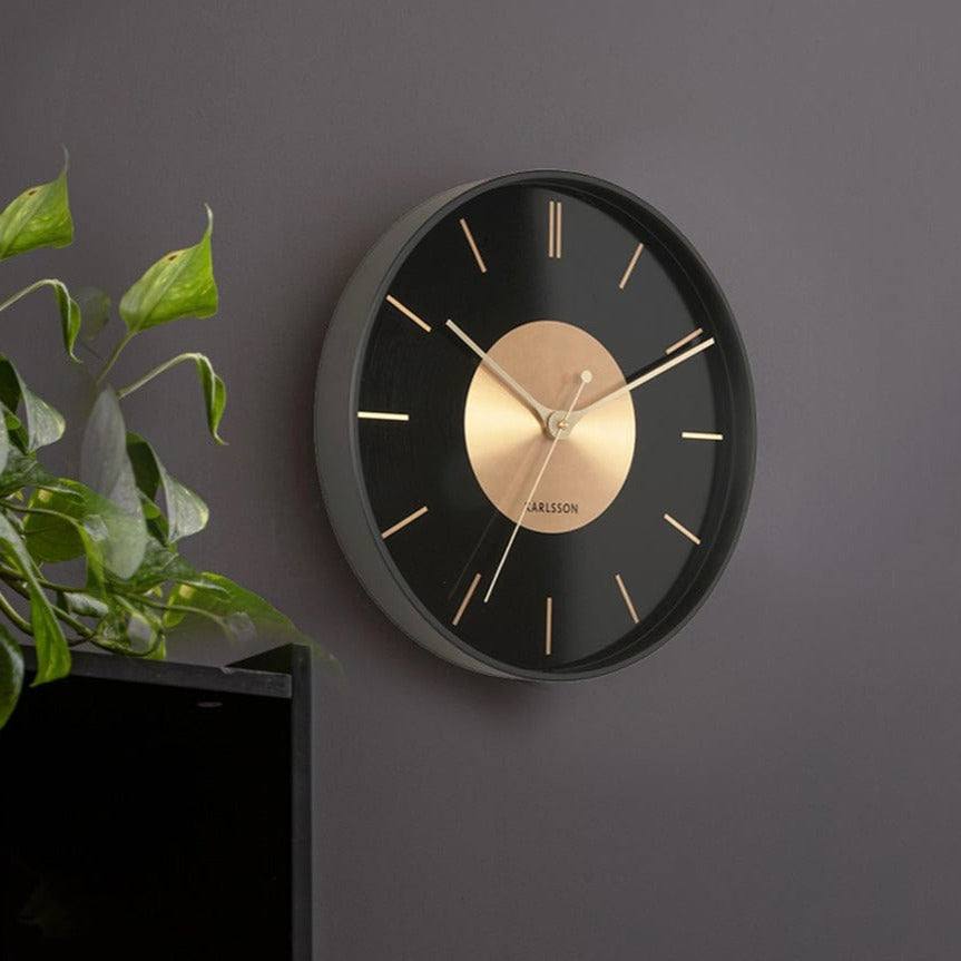 Gold Disc Wall Clock 35cm - Black Gold