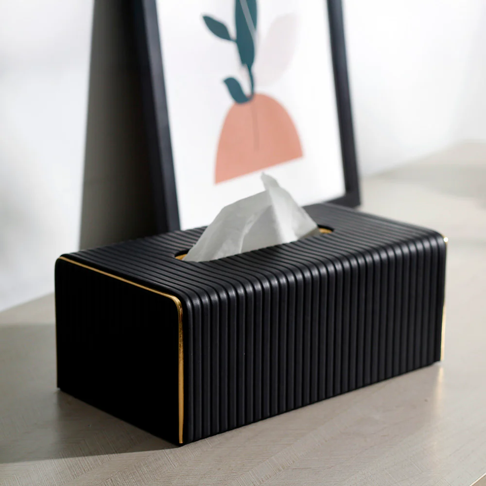 Gold Edge Tissue Box Holder - Black - Image 2
