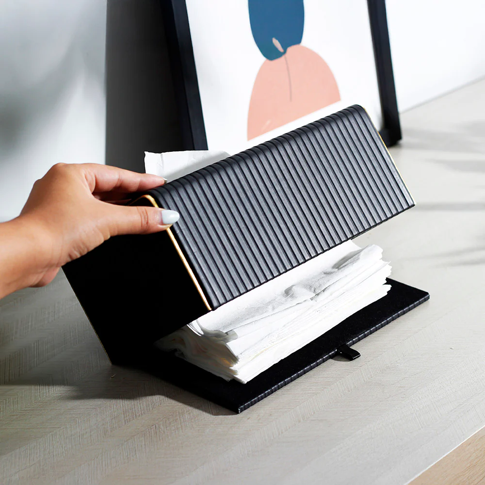 Gold Edge Tissue Box Holder - Black - Image 4