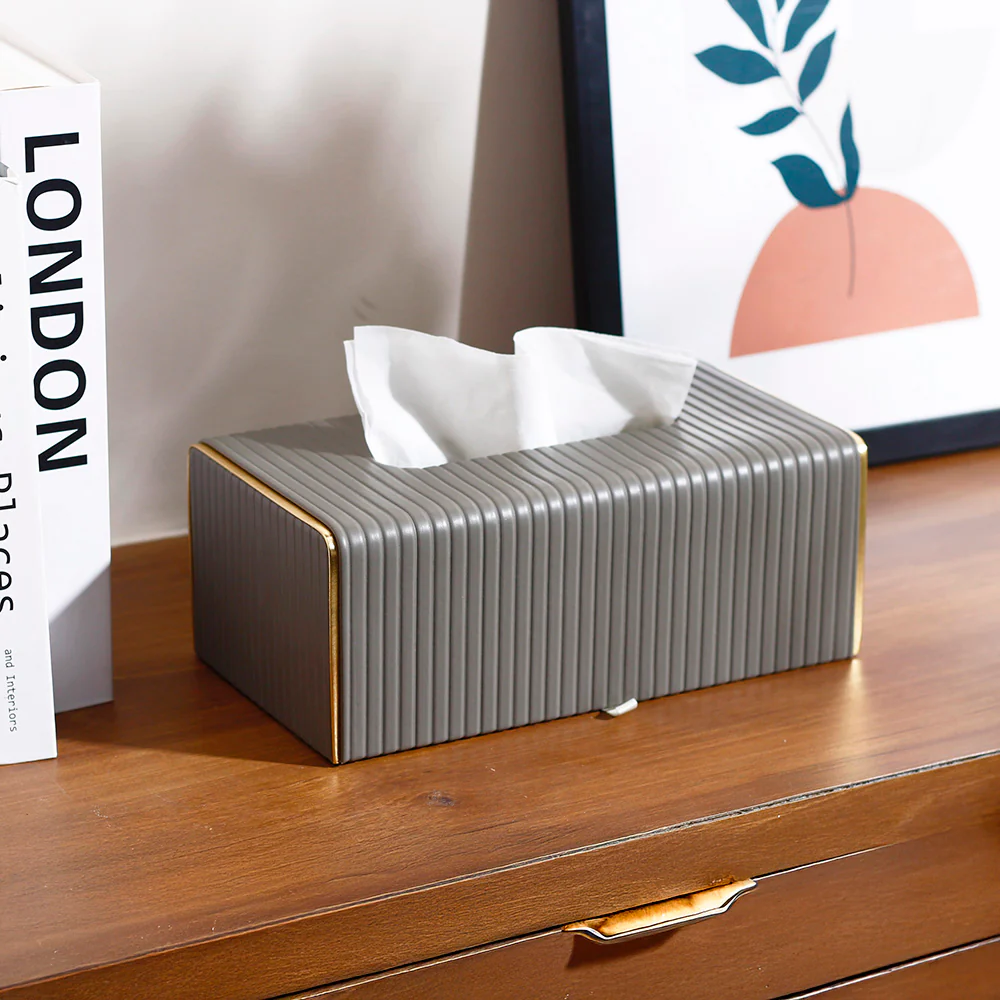 Gold Edge Tissue Box Holder - Dark Grey - Image 3