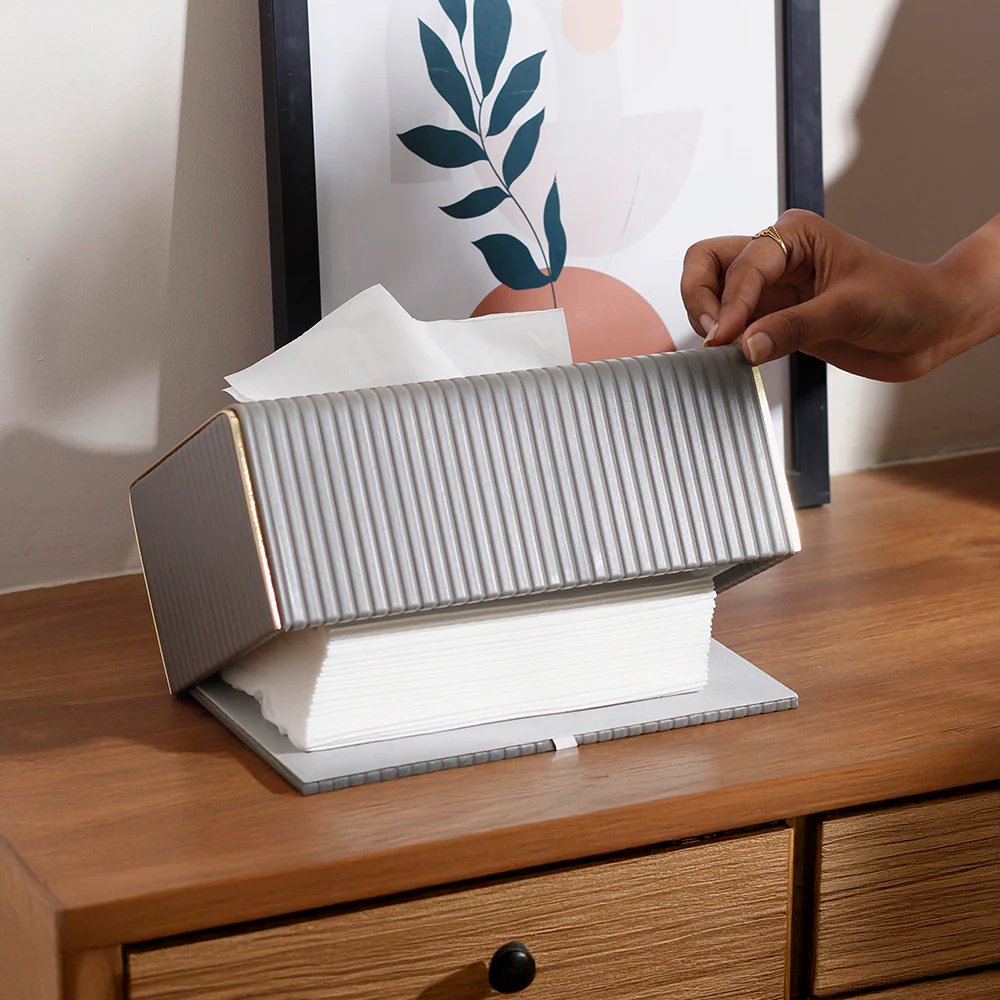 Gold Edge Tissue Box Holder - Dark Grey - Image 4