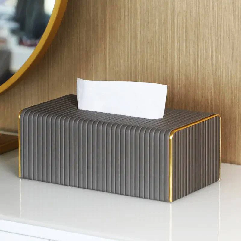 Gold Edge Tissue Box Holder - Dark Grey - Image 5