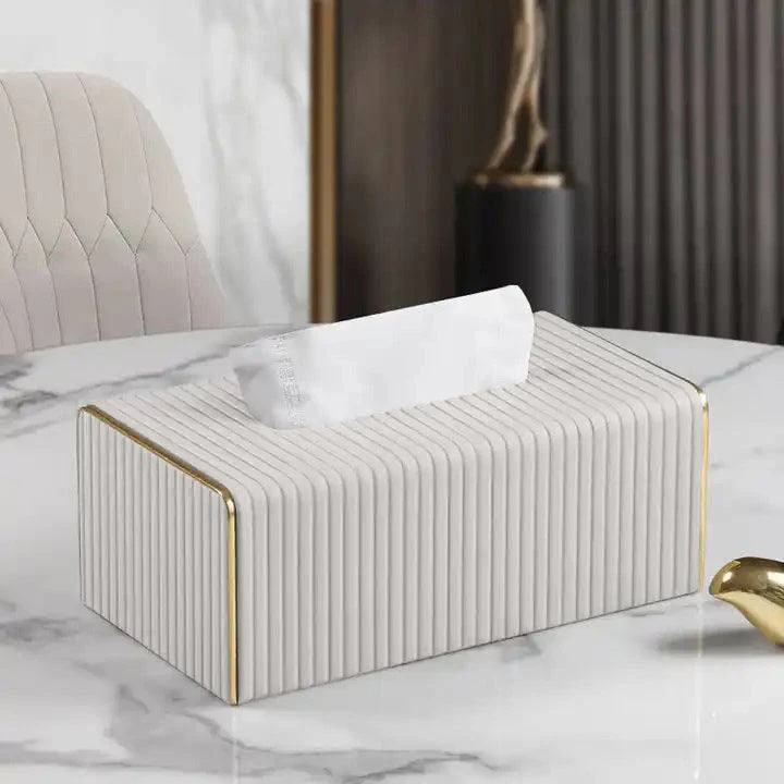 Gold Edge Tissue Box Holder - Ivory