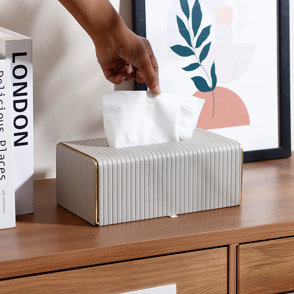 Gold Edge Tissue Box Holder - Light Grey - Image 2