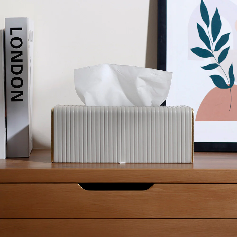 Gold Edge Tissue Box Holder - Light Grey - Image 4
