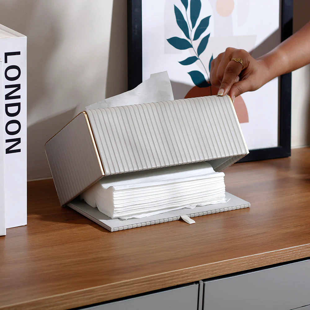 Gold Edge Tissue Box Holder - Light Grey - Image 5