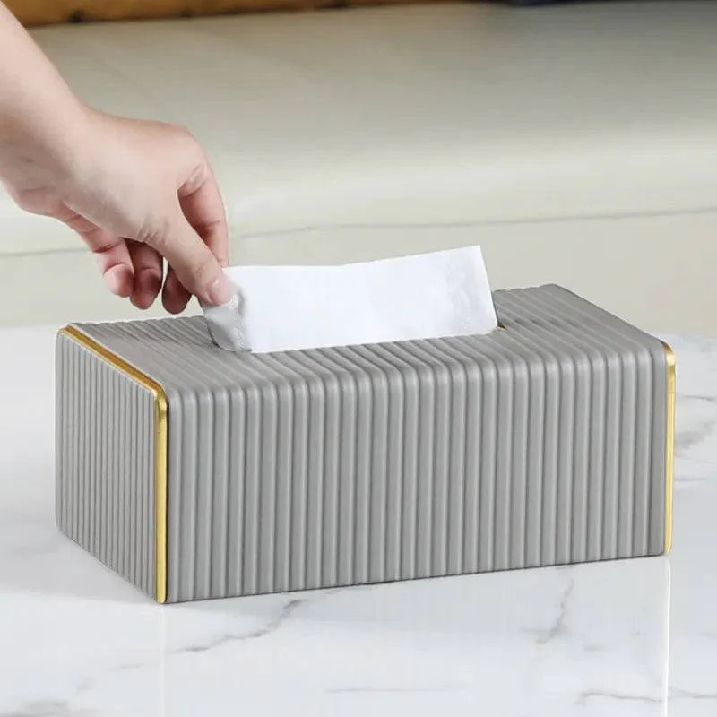 Gold Edge Tissue Box Holder - Light Grey - Image 8