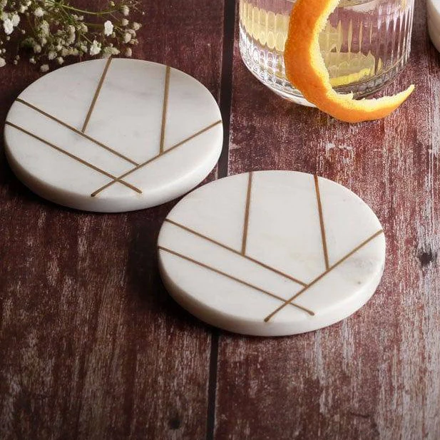 Marble Coasters, Set of 4 - Gold Lines - Image 4