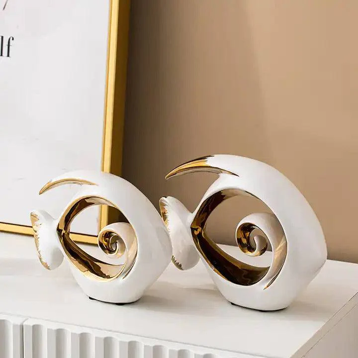 Goldfish Decorative Sculptures, Set of 2 - White - Image 6