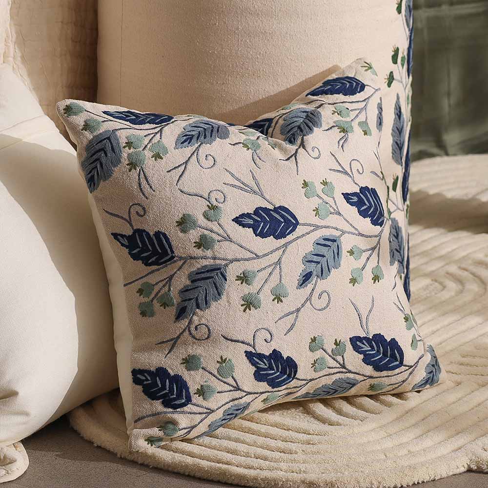 Gooseberry Embroidered Cushion Cover 45x45cm - Blue Beige - Image 3