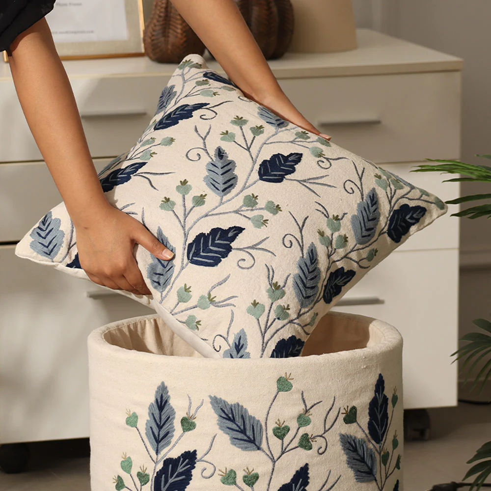 Gooseberry Embroidered Cushion Cover 45x45cm - Blue Beige - Image 4
