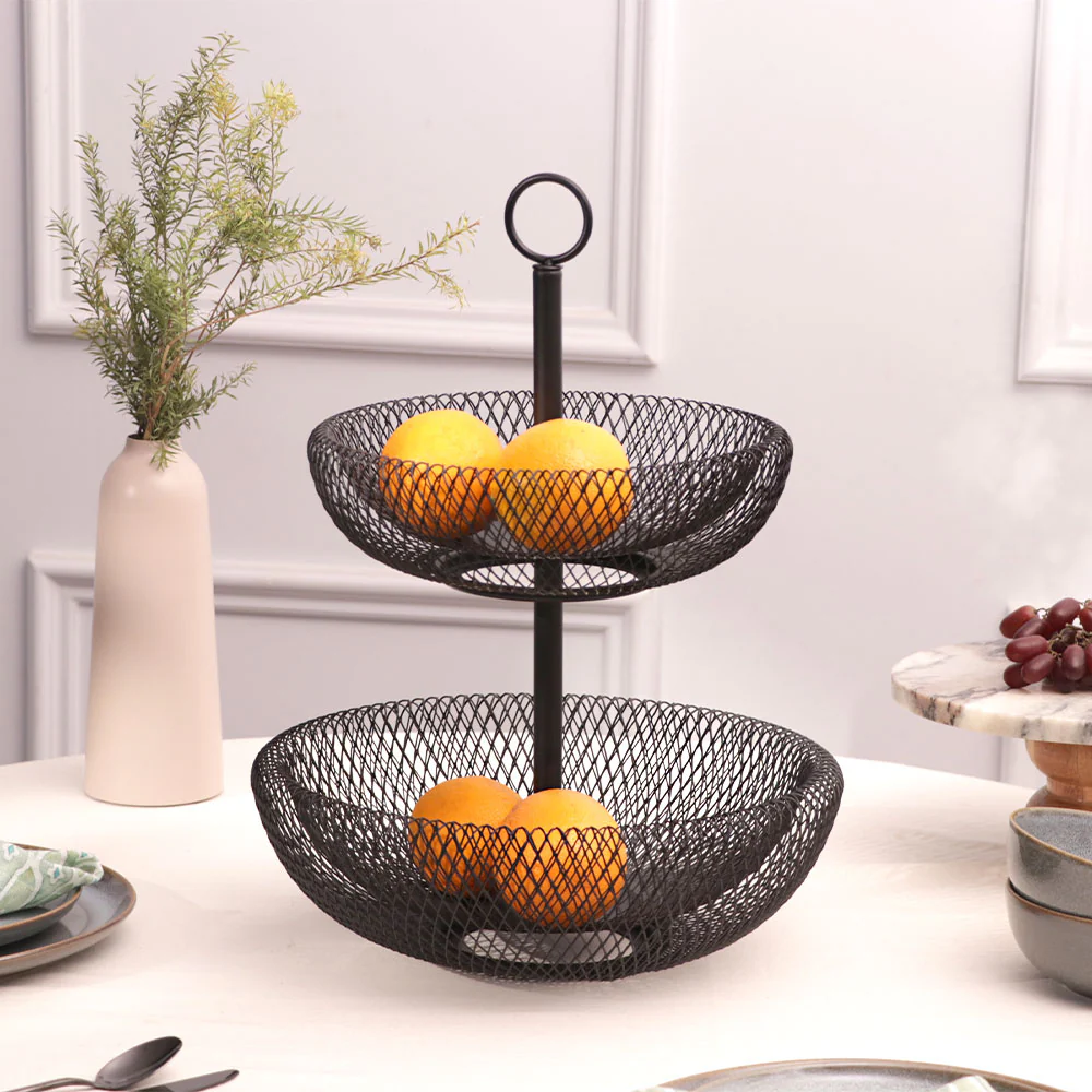 Grid 2-Tier Vegetable Storage Shelf - Black - Image 2