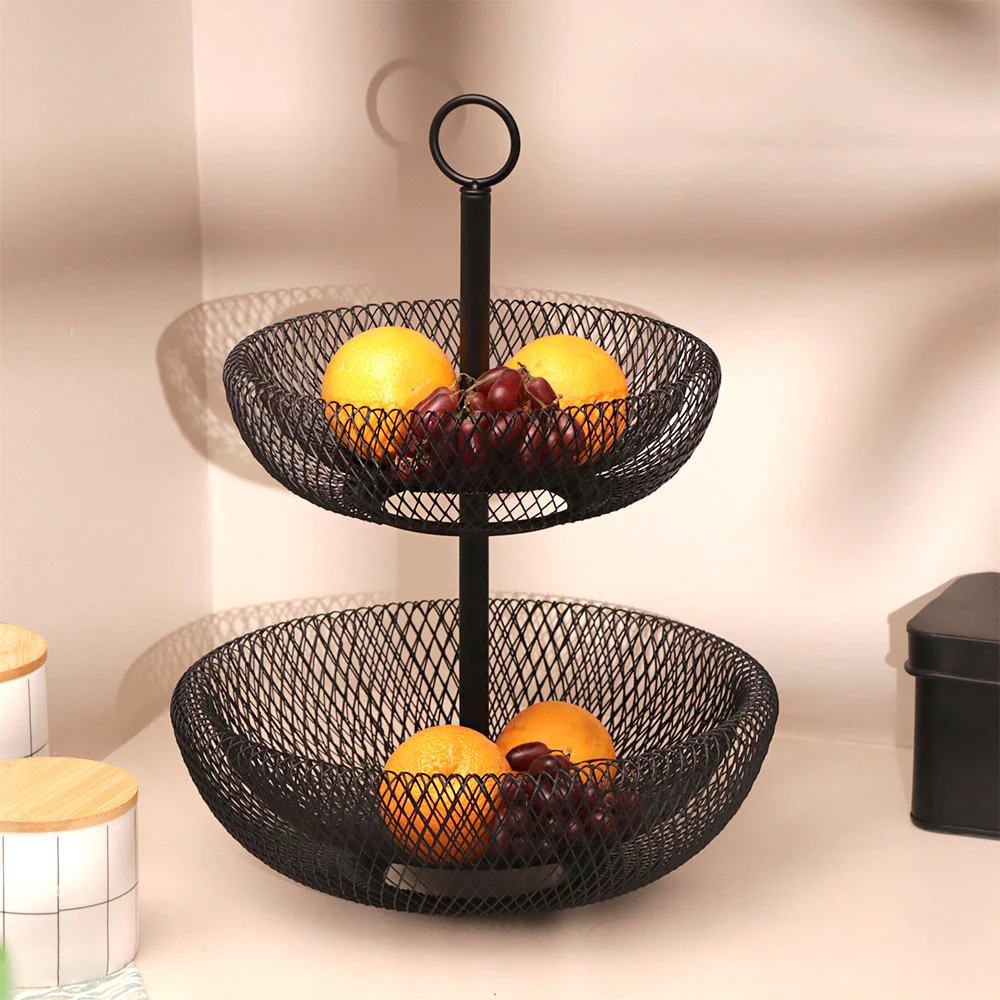 Grid 2-Tier Vegetable Storage Shelf - Black - Image 4