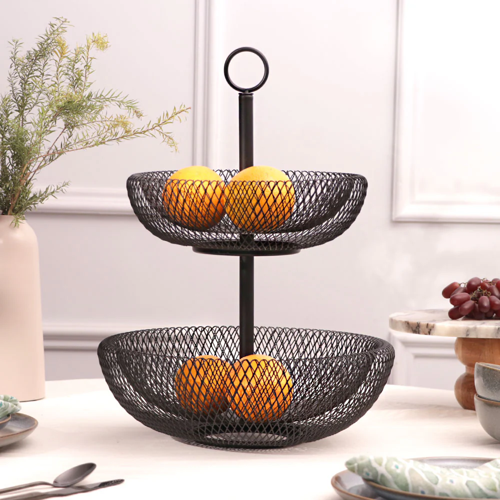 Grid 2-Tier Vegetable Storage Shelf - Black - Image 5