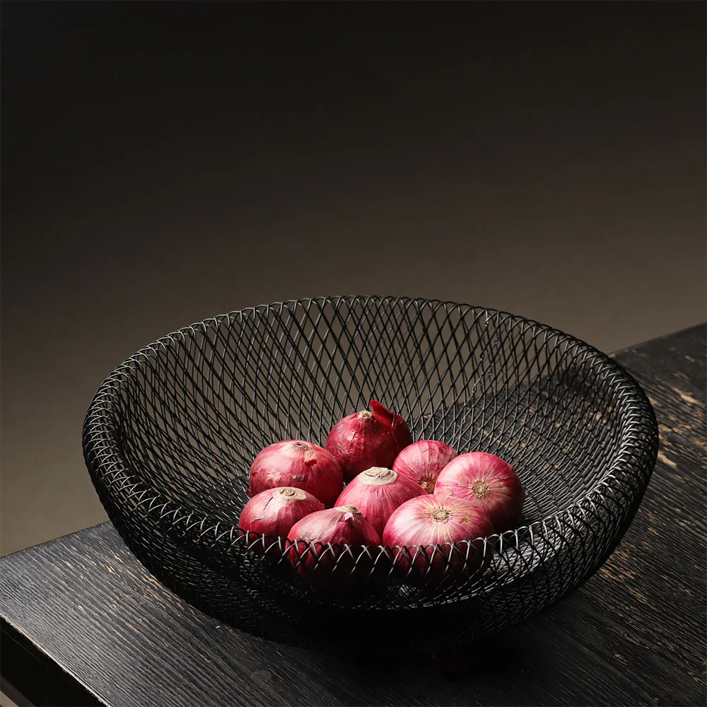 Grid Round Fruit Basket - Black - Image 2
