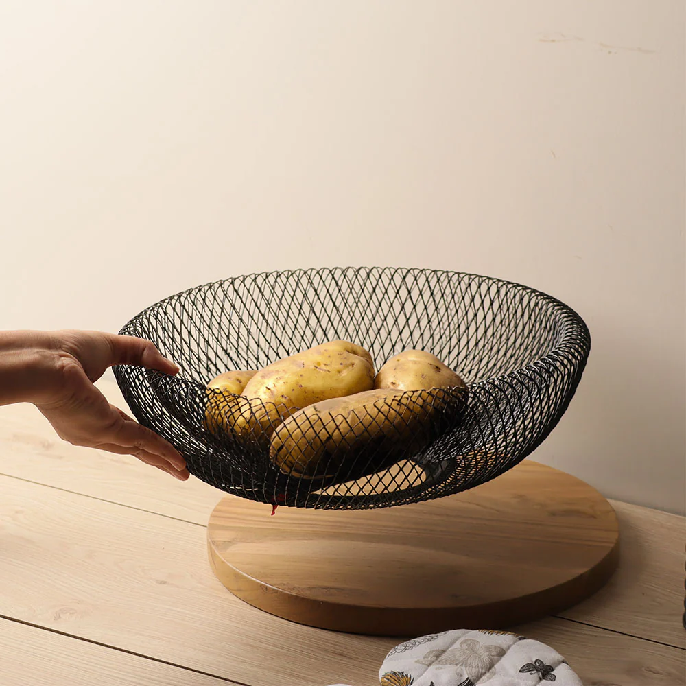 Grid Round Fruit Basket - Black - Image 3